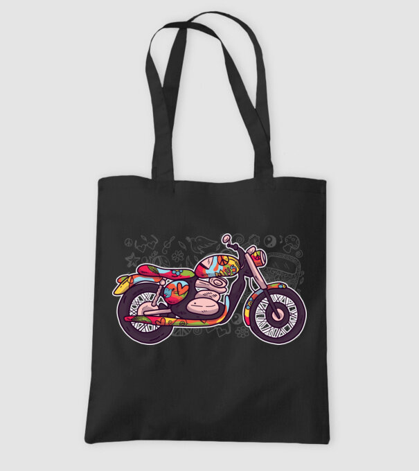 Motociclist Hippi model negru pe tricou