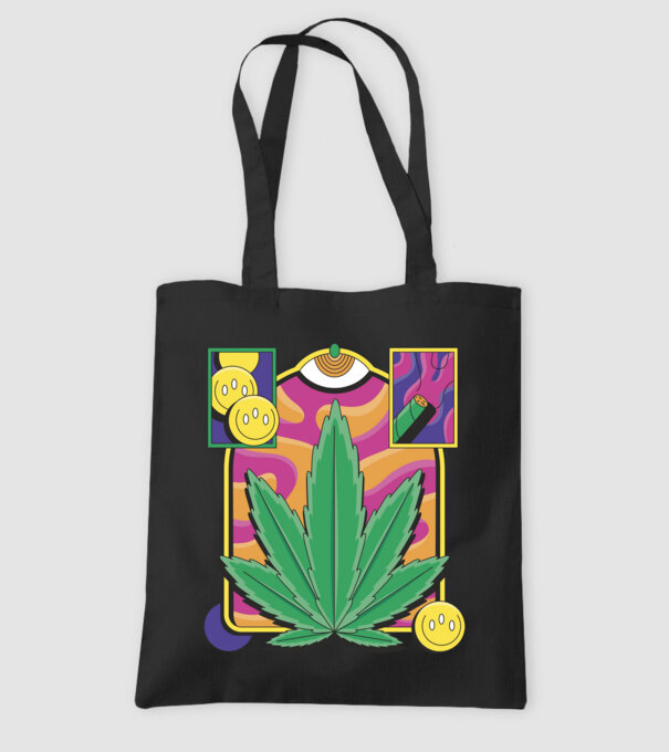 Hippy Cannabis model negru pe tricou