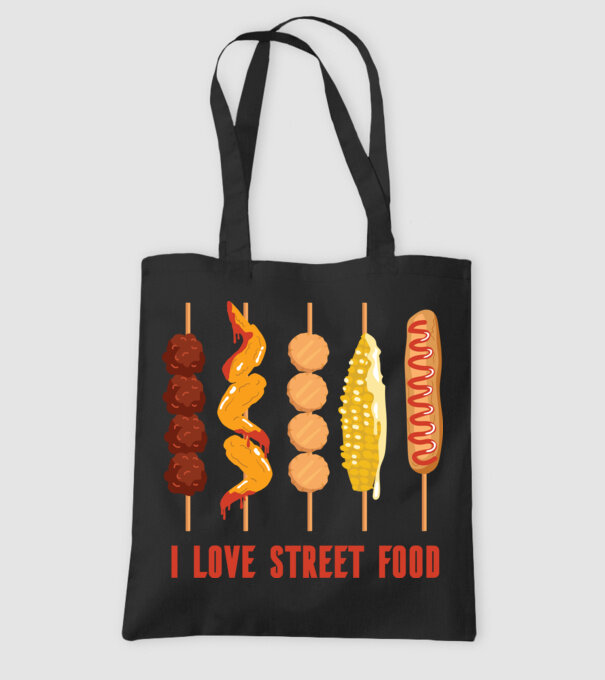 I Love Street Food model negru pe tricou