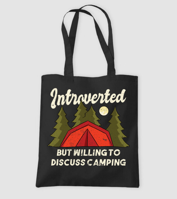 Camping Introvertit model negru pe tricou