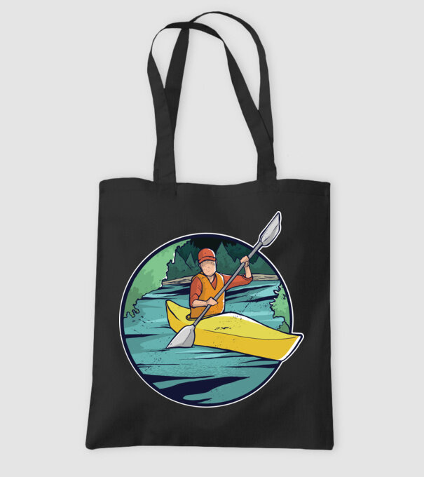 Caiac-canoe model negru pe tricou