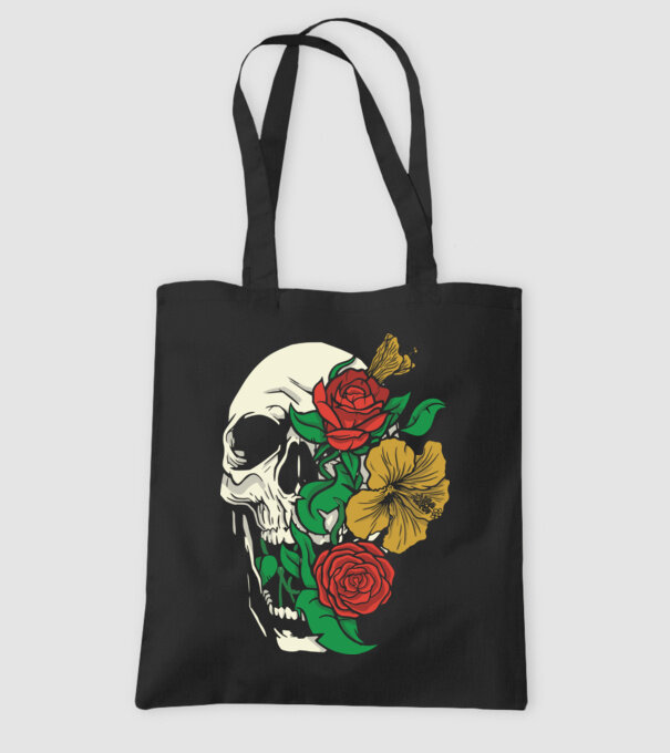 Trandafir craniu model negru pe tricou