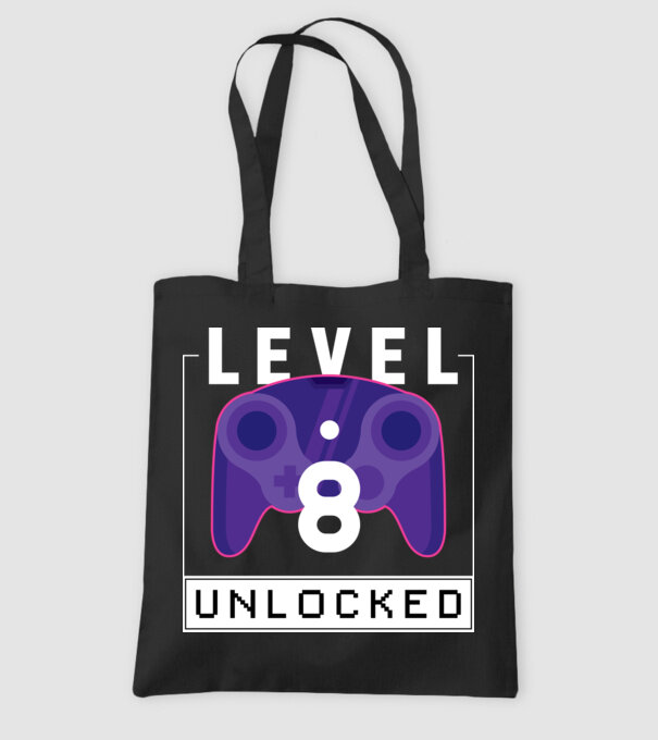 Level 8 Unlocked Gamer Birthday model negru pe tricou