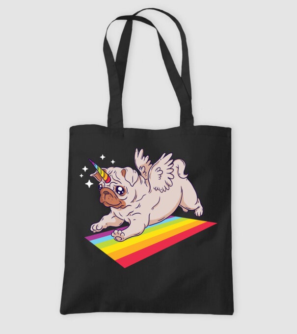 Mops unicorn model negru pe tricou