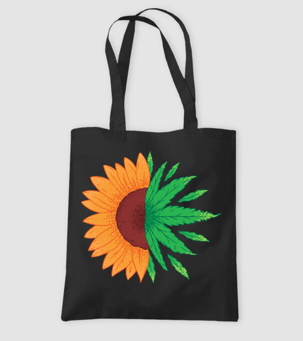 Floarea-soarelui Cannabis model negru pe tricou