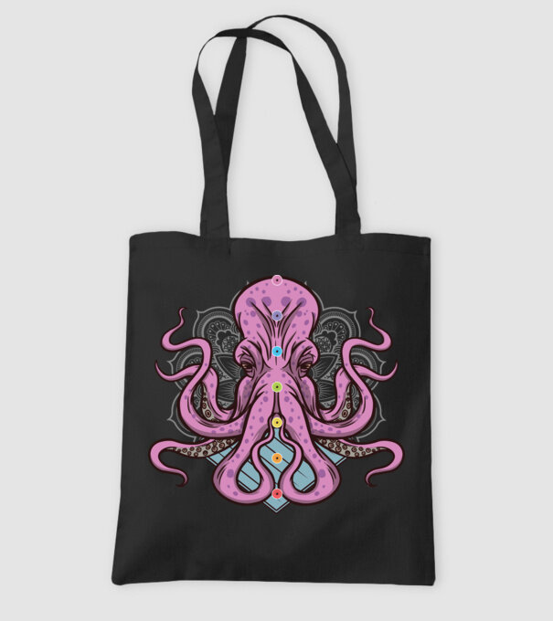 Yoga Octopus model negru pe tricou