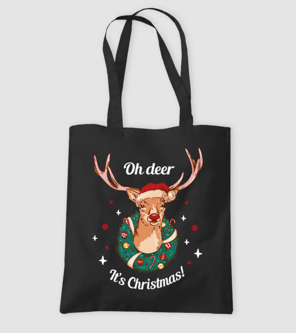 Oh deer, Christmas is here model negru pe tricou