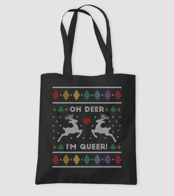 'Oh Deer, I''m Queer Ugly Sweater' model negru pe tricou
