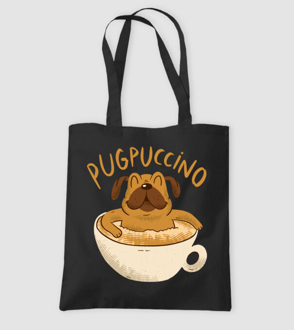 Pugpuccino Capuccino cu Mops model negru pe tricou