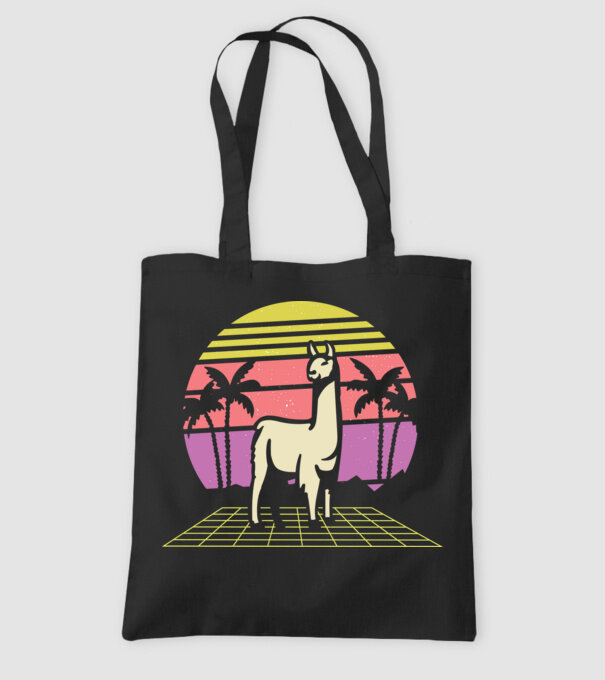 Lama Retro model negru pe tricou