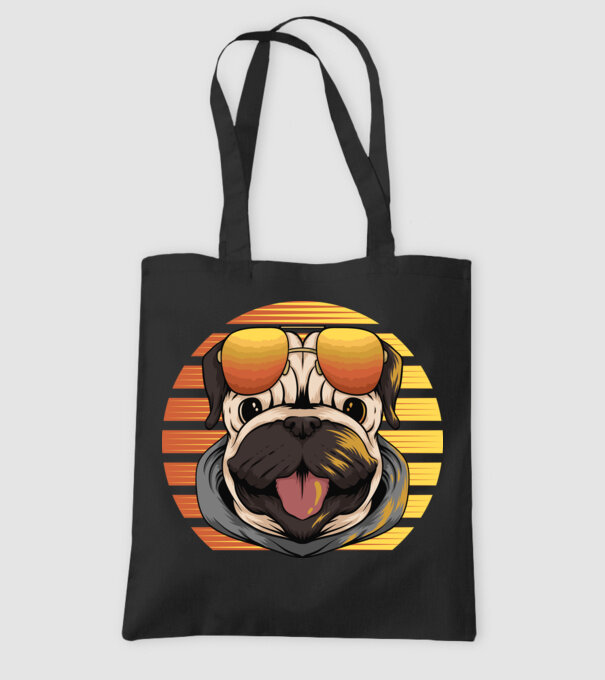 Retro mops model negru pe tricou
