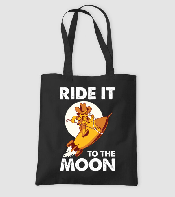 Ride it to the moon Bitcoin model negru pe tricou