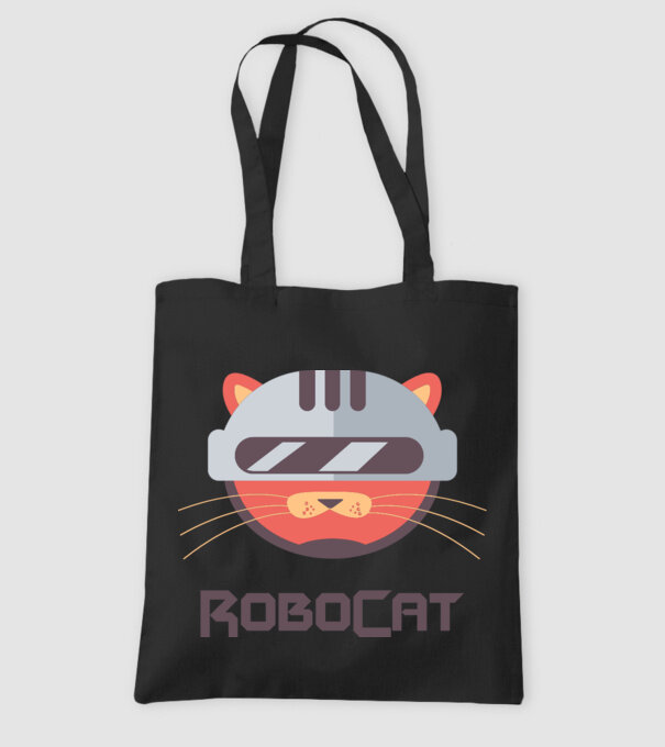 Robocat model negru pe tricou