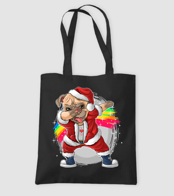 Santa Mops Moș Crăciun model negru pe tricou