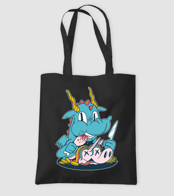 Dragonul a mâncat unicornul model negru pe tricou