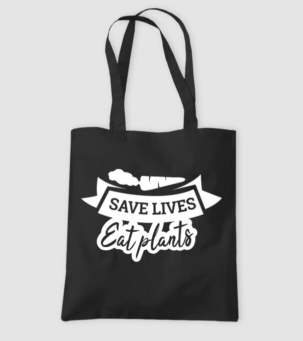 Save lives eat plants model negru pe tricou