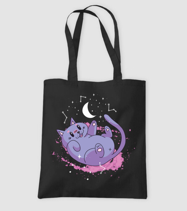 Space Cat - pisică drăguță în spațiu model negru pe tricou