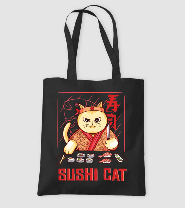 Pisică Sushi model negru pe tricou