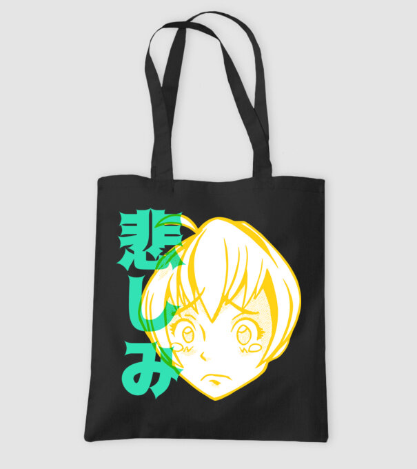 fată tristă Anime model negru pe tricou