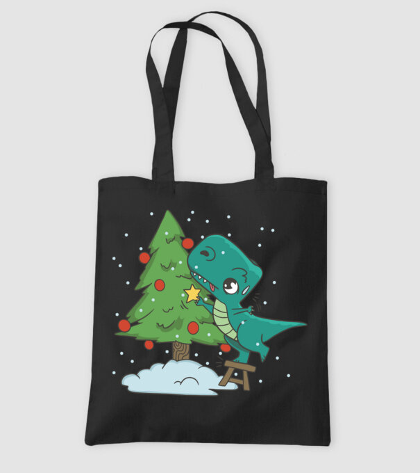 T-rex decorare pom de Crăciun model negru pe tricou
