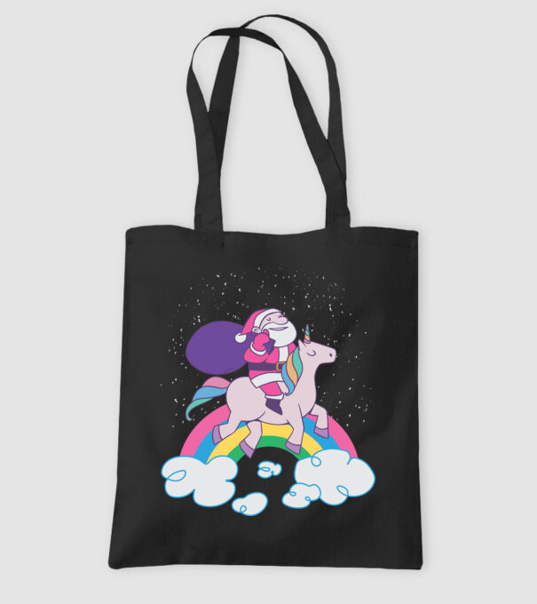 Moș Crăciun Unicorn model negru pe tricou