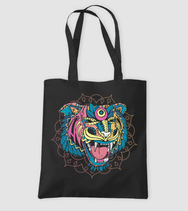 Tigru Mandala model negru pe tricou