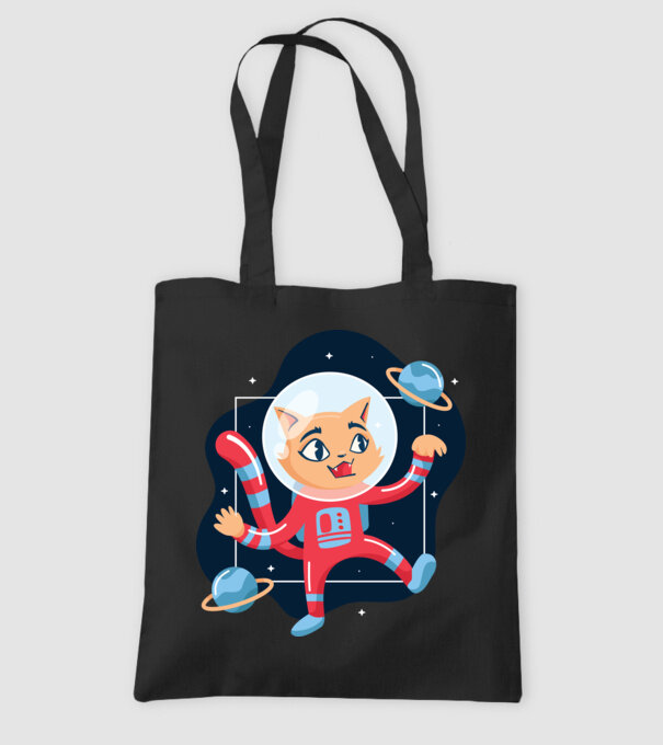 Pisică Astronaut model negru pe tricou