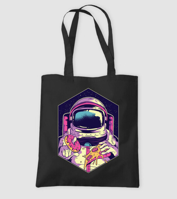 Astronaut Gogoașă și Pizza model negru pe tricou