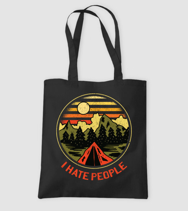 Urăsc oamenii tricou de camping model negru pe tricou