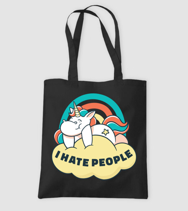 Urăsc oamenii Unicorn model negru pe tricou