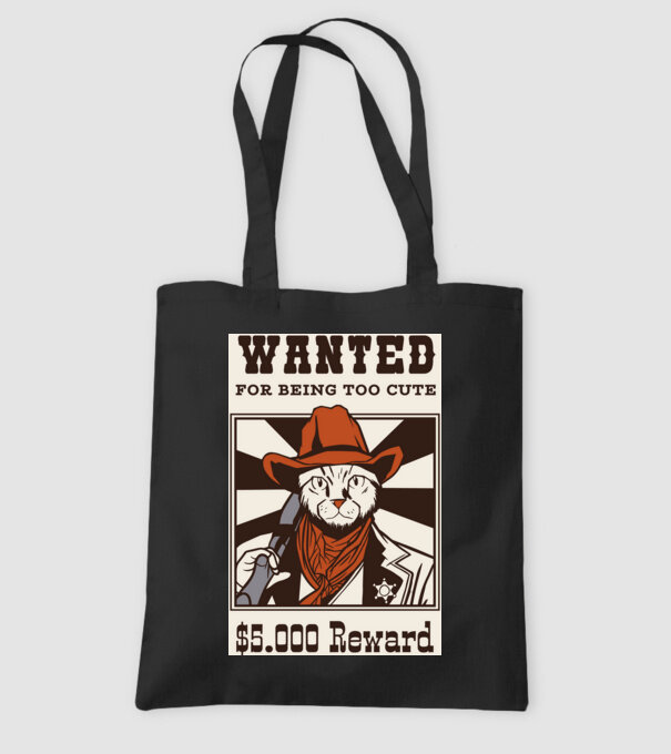 Wanted for being too cute Cowboy cu pisică model negru pe tricou