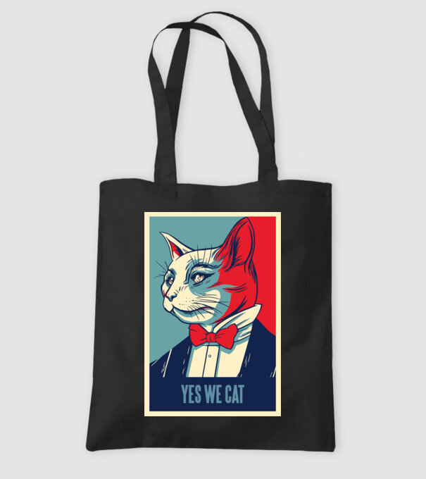 Yes We Cat poster cu pisică model negru pe tricou