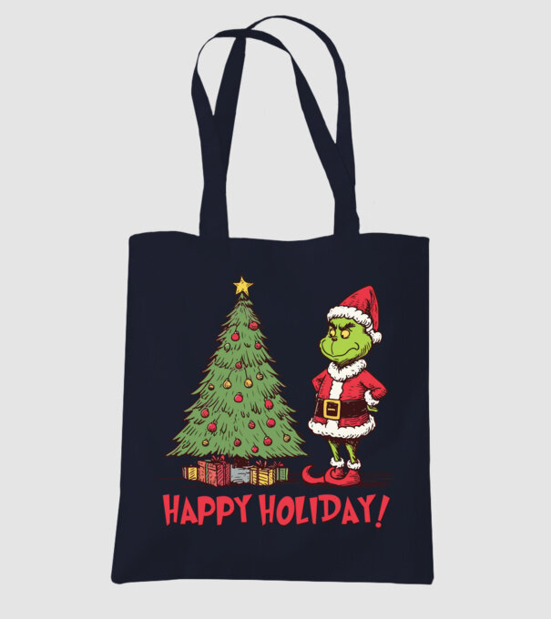 Happy Holiday Grinch model albastru închis pe tricou