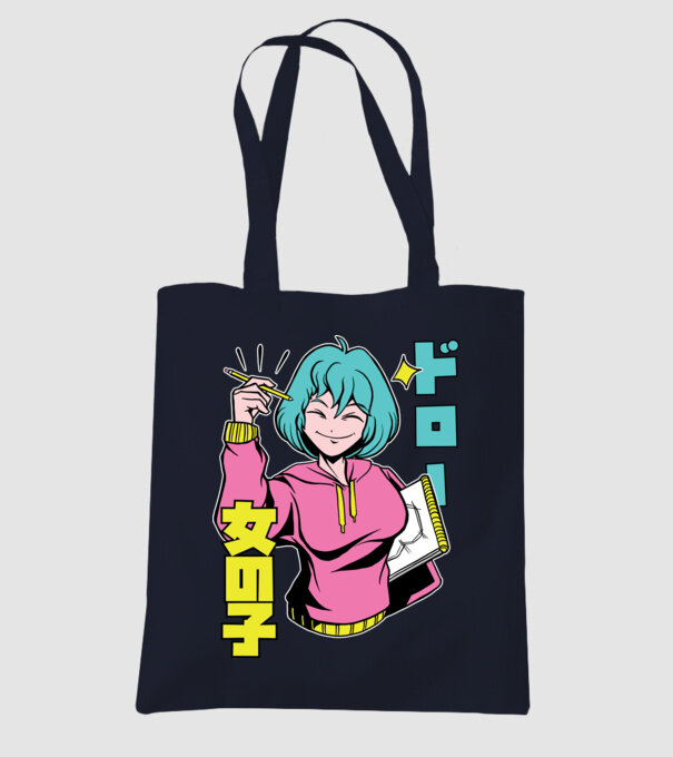 Anime fată desenând model albastru închis pe tricou