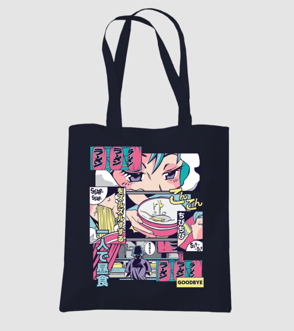 Anime Vaporwave Ramen model albastru închis pe tricou