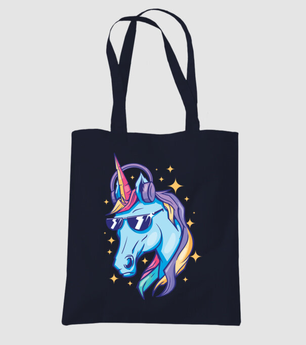 Unicorn strălucitor cu căști model albastru închis pe tricou