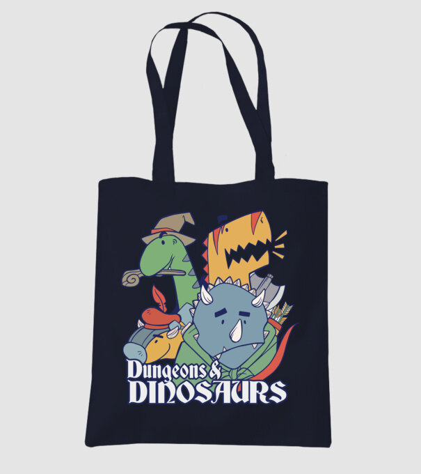 Dungeons and Dinosaurs model albastru închis pe tricou