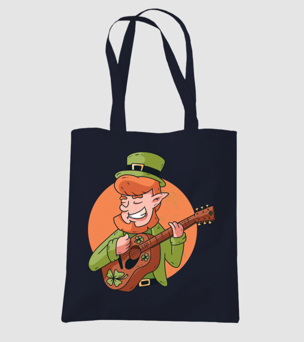 Chitarist Leprechaun irlandez St Patrick model albastru închis pe tricou