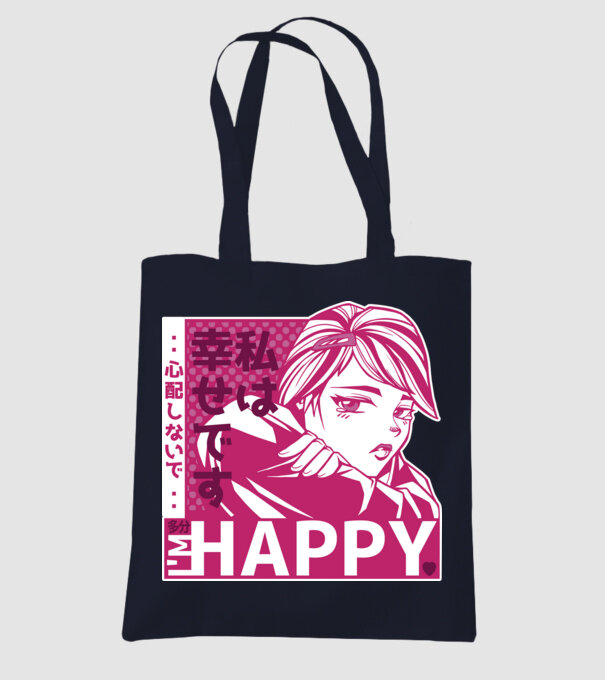 'I''m happy fată Anime antisocială' model albastru închis pe tricou