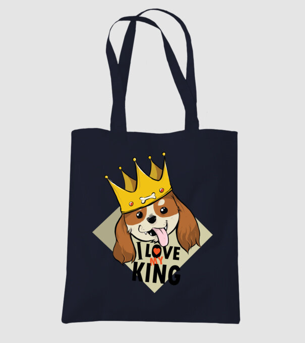 I love my king - Cavalier King Charles tricou cu câine Cocker Spaniel model albastru închis pe tricou