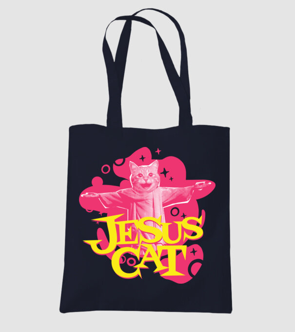 Jesus Cat model albastru închis pe tricou