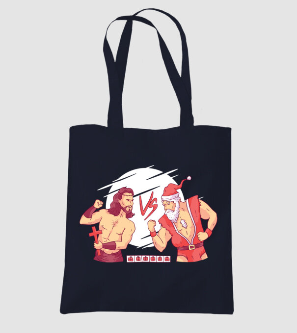Isus vs Moș Crăciun Street Fighter tricou amuzant Crăciun model albastru închis pe tricou