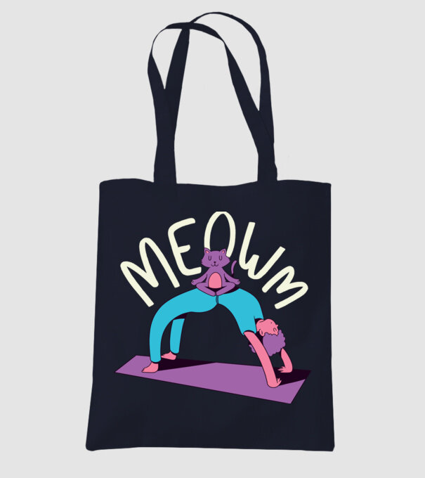 Meowm - Pisică Yoga model albastru închis pe tricou