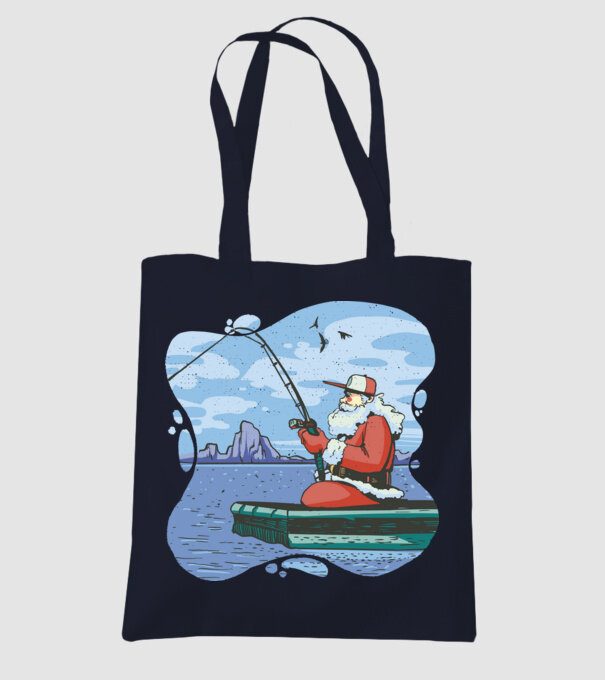 Moș Crăciun la pescuit model albastru închis pe tricou