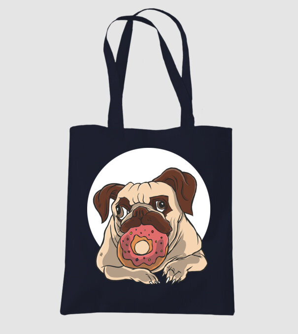 Mops cu gogoașă model albastru închis pe tricou