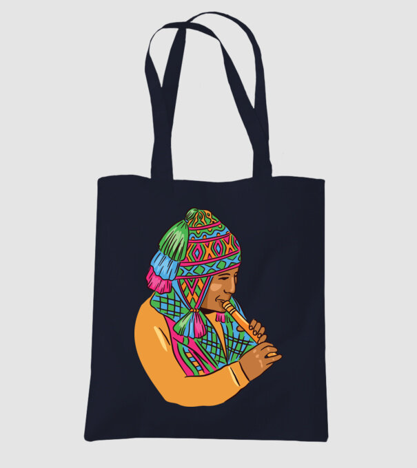 Muzician peruan indigen model albastru închis pe tricou