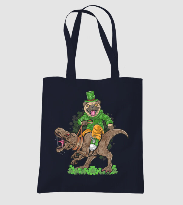 Sfântul Patrick Mops dinozaur model albastru închis pe tricou