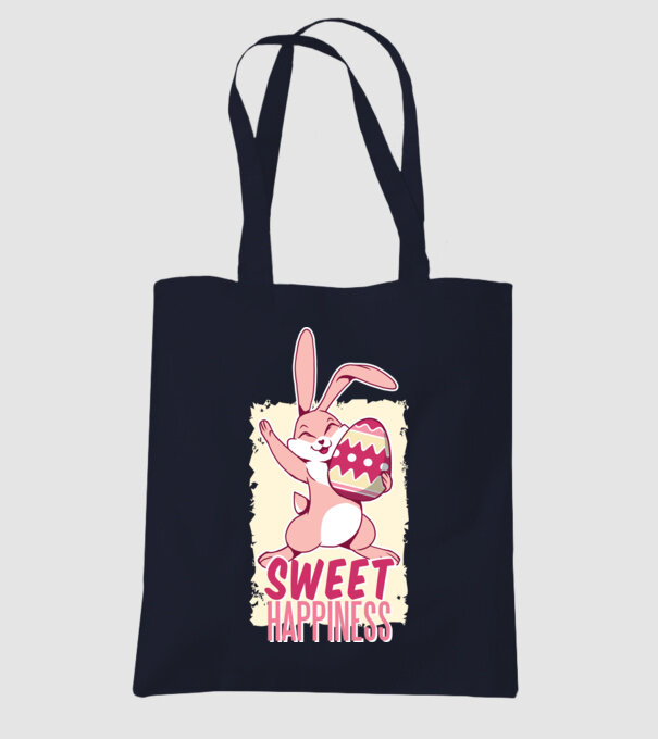Sweet Happiness pentru Paște tricou cu iepuraș model albastru închis pe tricou