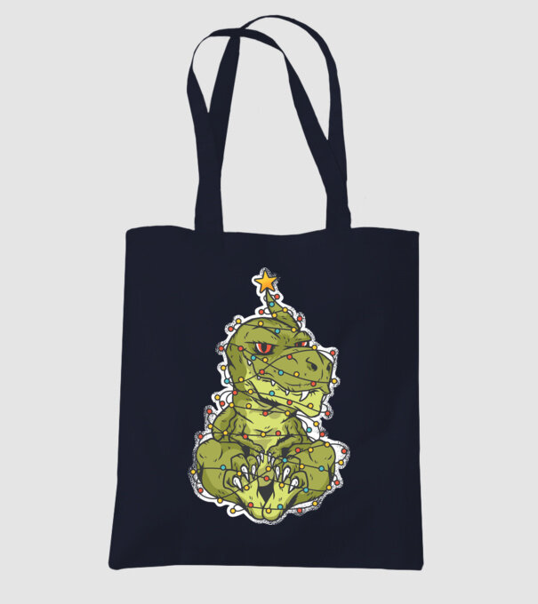 Dinozaur T-rex Pom de Crăciun tricou model albastru închis pe tricou