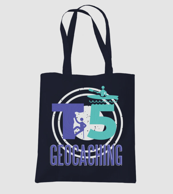 T5 Geocaching model albastru închis pe tricou